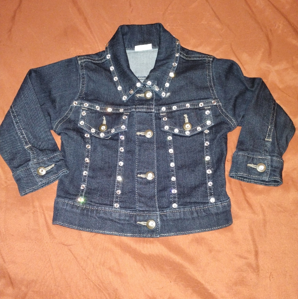 Wrangler Infant Baby Toddler Dark Wash Denim Jean Jacket Rhinestone Studded 18M
